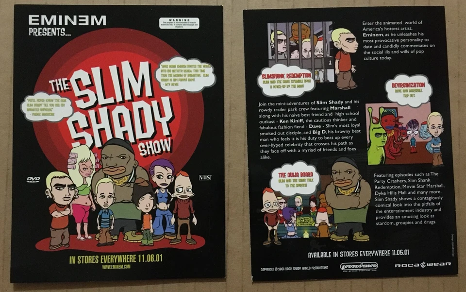 EMINEM Raro 2003 JUEGO DE 2 POSTALES PROMOCIONALES para DVD Slim Shady Como Nuevo Foto 1 de 1