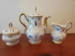Antique Meissen Gold & Floral B Form Service 5pc Tea Set Cream Sugar Sm Coffee - Picture 1 of 22