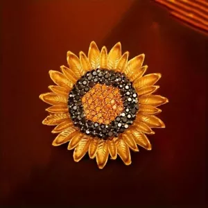 New Goldtone Sunflower Enamel and Crystal Pin Brooch - Picture 1 of 3