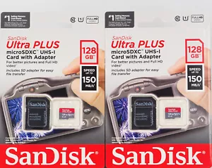 SanDisk Ultra PLUS 128GB microSDXC UHS-I Memory Card (Pack Of 2) NEW SEALED - Picture 1 of 2