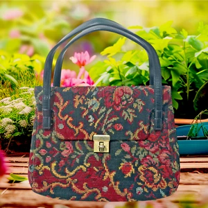 Vintage Black Floral Tapestry Purse Carpet Needlepoint Handle Baguette Flap Bag - Picture 1 of 11