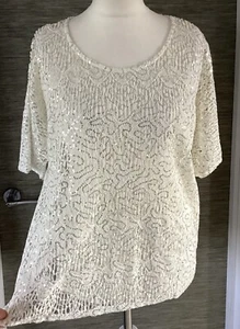 BNWT GEORGE sz 14 Long Top Blouse IVORY SILVER NEW GEORGE Tunic 14 50in Oversize - Picture 1 of 16