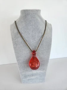 90s Vintage Necklace Plastic Pear Teadrop Pendant Red Orange Bubble Men  - Picture 1 of 3