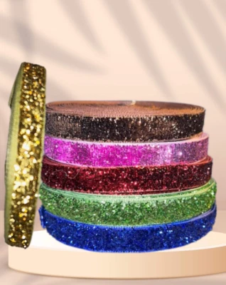 Set #2- 3/8 Metallic Velvet Ribbons 30 Yards- 6 Colors - Image 1 of 2
