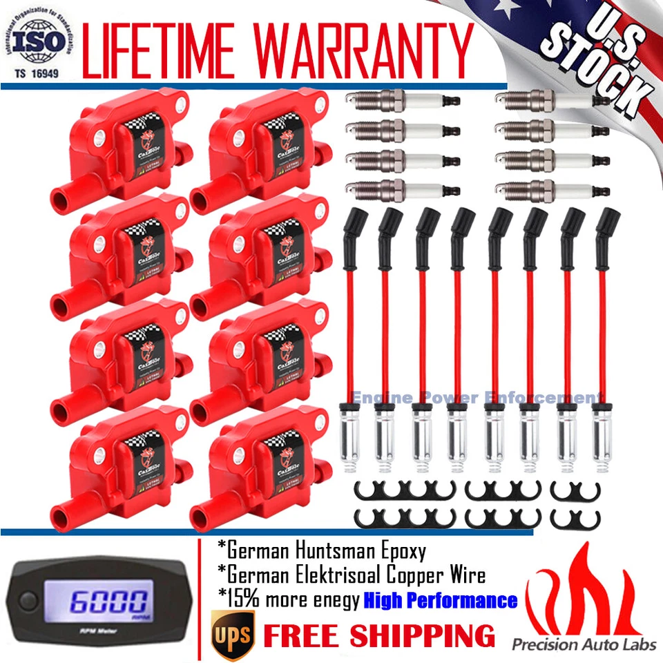 Juego de bobinas de encendido cuadradas y bujías y cables para Chevy Silverado 1500 Tahoe GMC Foto 1 de 4
