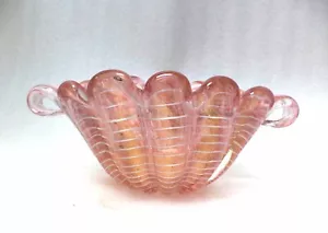 MURANO VENETIAN BAROVIER & TOSO PINK CORDONATO d'ORO GLASS SHELL BOWL VASE - Picture 1 of 6