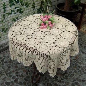 Vintage Handmade Crochet Lace Tablecloth Doily Square Table Cover Wedding Decor - Picture 1 of 35