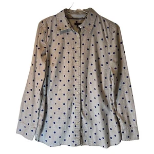 Talbots Chambray blau gepunktete Bluse Kragen Knopfleiste Langarm Damen L - Bild 1 von 7