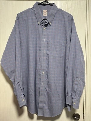 Brooks Brothers Blue Mens Dress Shirt Sz 17 1/2 35 Traditional Blue Plaid - Image 1 of 4