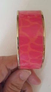 Rosa Wirbel Emaille Clamper breiter Armreif Goldarmband - Bild 1 von 6