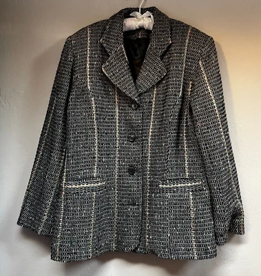 Vintage Deborah Cross Textile Artist Woven Jacket Art To Wear Black Button Front - Image 1 of 4