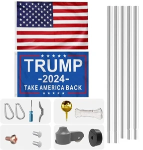 2 Stück 20 Fuß Trump Fahnenmast & Amerika Rückseite blaue Flagge Aluminium Flaggenmast Kits Set - Bild 1 von 5