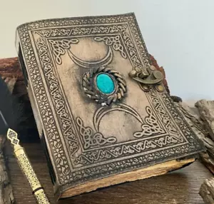 A5 Vintage Triple Moon Leather Journal | Grimoire 240 Vintage pages - Picture 1 of 3