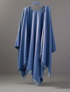 OUSDALE Scotland Cashmere & Wool Shawl Cape Poncho Woven Blue Gray Brown L@@K - Picture 1 of 7