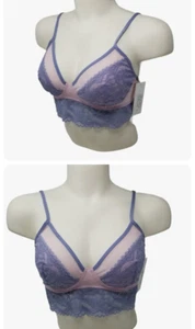 Reggiseno donna bralette pizzo sfoderato Gilligan & O'Malley -blu nebbioso e rosa- piccolo - Foto 1 di 3