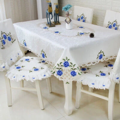 Blue Vintage Embroidered Lace Tablecloth Dining Table Runner Doily Wedding Party - Image 1 of 4