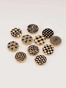 50pcs Houndstooth print Round wood button for Sewing Scrapbooking decor Diy 15mm - Picture 1 of 7