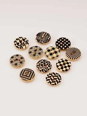 50pcs Houndstooth print Round wood button for Sewing Scrapbooking decor Diy 15mm - Image 1 of 4