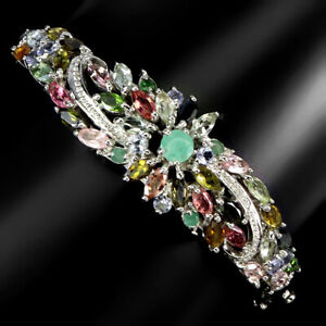 Marquise Tourmaline 5x2.5mm Emerald Gemstone 925 Sterling Silver Jewelry Bangle