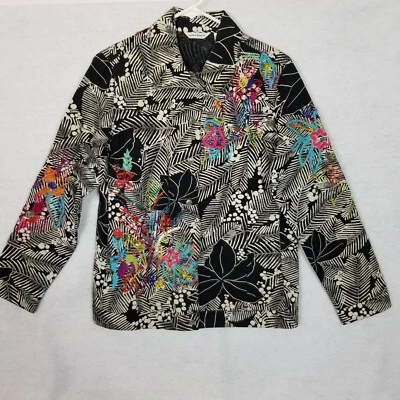 LAURA ASHLEY 色带亮片口音叶子设计牛仔夹克黑色小号 ~ 4450 — 第 1/4 张图片