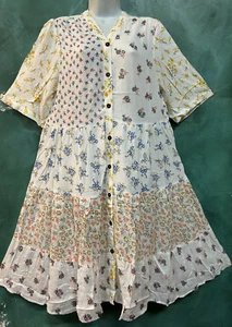 Nwt SACRED THREADS floral bohemian funky hippie rayon tier DRESS XL Free shippin - Picture 1 of 6