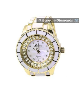 Damen 33,5 mm weiß MOP goldfarben Erfolgsuhr MOP Zifferblatt 7" goldfarbenes Armband - Bild 1 von 5
