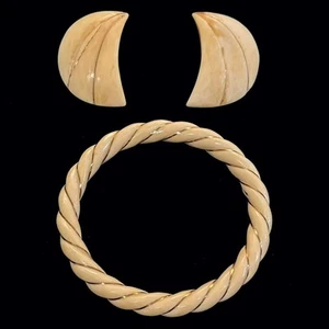 European Antique Celluloid Bracelet Earrings SET 14K 585 Yellow Gold Hallmarked - Picture 1 of 13