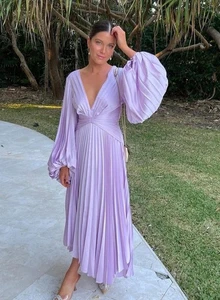 Acler Pleated Palms Midi Dress Lilac Green Size 8 / US 4 Races Cocktail Wedding - Picture 1 of 9