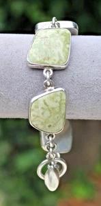 Vintage Green Jasper 925 Sterling Silver Bracelet 8" - Picture 1 of 13