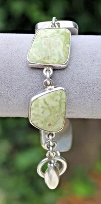 Vintage Green Jasper 925 Sterling Silver Bracelet 8" - Image 1 of 4