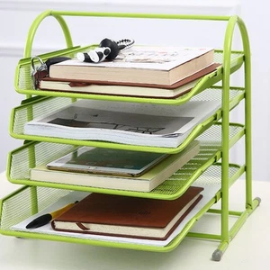 Organiseur De Bureau à 4 Niveaux En Maille Métallique Grande Capacité Vert. - Afbeelding 1 van 5