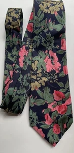 Cravatta in seta, uomo, blu, verde e rosa fiori e foglie - Foto 1 di 5
