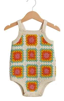 Bebé Niña 6 Mon Abuela Cuadrado Mameluco Crochet Bobo Retro Tejido Chelsea y Violeta Foto 1 de 4