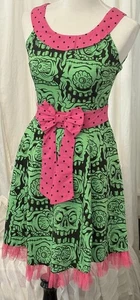 Sourpuss Melting Monsters Damen Kleid Größe S Neu mit Etikett Rockabilly Grün Rosa Schwarz - Bild 1 von 10