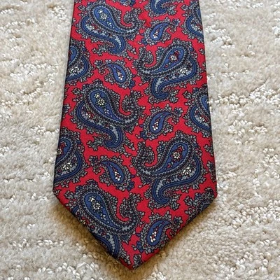 Corbata de cachemira 100 % seda italiana The Barrister Collection rojo azul plata Foto 1 de 4