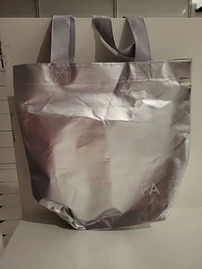Athleta Metallic Silver Reusable Shopping Tote Bag 14 x 14x 6 inches - Picture 1 of 4