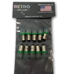 10 Pack Green Frosted Pinball 6.3 Volt LED Round Bulb 44/47 Bayonet Base BA9S - Picture 1 of 2