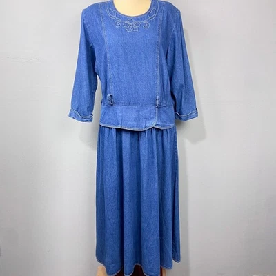 Vintage Nina Piccalino Denim Dress Size 16 Maxi Cotton Prairie Western Cottage - Image 1 of 4