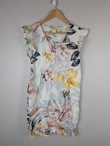 Womens Linen Dress XS Shift Tropical Print Ruffle Sleeve C & C California 185 - Picture 1 of 6