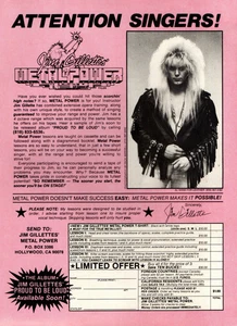vtg 80's JIM GILLETTE MAGAZINE PRINT AD Hair Metal Singer Lessons Pinup Page - Picture 1 of 1
