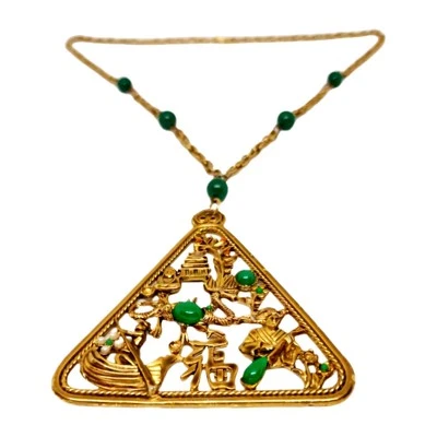 Collar Grande Escénico Dragón Chino Triángulo Colgante Arte Vidrio Años 60 Pago Raro  Foto 1 de 4