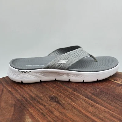 Skechers Go Walk Flex Sandals Women's 9 Gray White Comfort Thong Knit Flip Flop - Image 1 of 4
