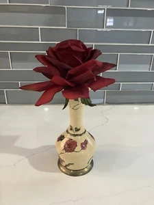 Vintage Messing bemalte Blumenvase|Wohndeko|Antike Blumenvase mit Blume - Bild 1 von 6