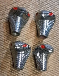 Vintage Chrome Cobra with Red Eyes Wheel Tire Valve Stem Caps Covers Set of 4 - Picture 1 of 4