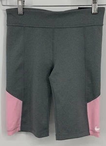Nike Girls Biker Shorts Large Gray Colorblock Tight Fit DRI-FIT Stretch New B55 - Picture 1 of 8