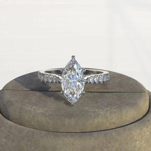 Marquise Cut VVS1/D Diamond Solitaire Engagement Ring 14K White Gold Finish - Picture 1 of 9