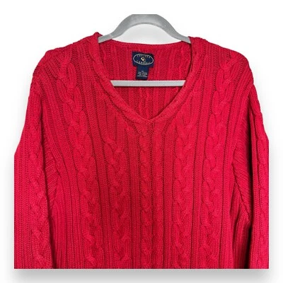 Chelsea Campbell vintage 90s Red Cable Knit Chunky Sweater 100% Cotton Womens XL - Image 1 of 4