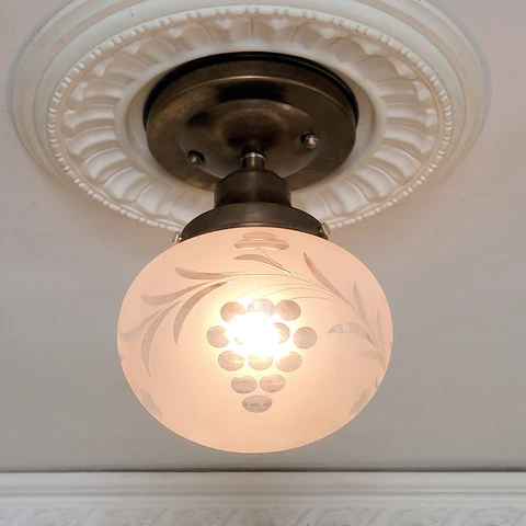 074c Antique 1910s 20s Glass Victorian Ceiling Light Fixture Globe hall porch Cover