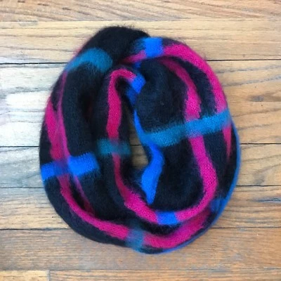 Bufanda KENZO Paris 100% Lana Tejida Negra, Azul, Verde azulado, Rosa con Rayas PERFECTA Foto 1 de 4