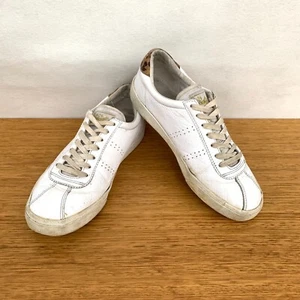 🐚 Superga Sport Leather Casual Lace Up Shoes Sneakers Flats White Size 9 40 - Picture 1 of 6